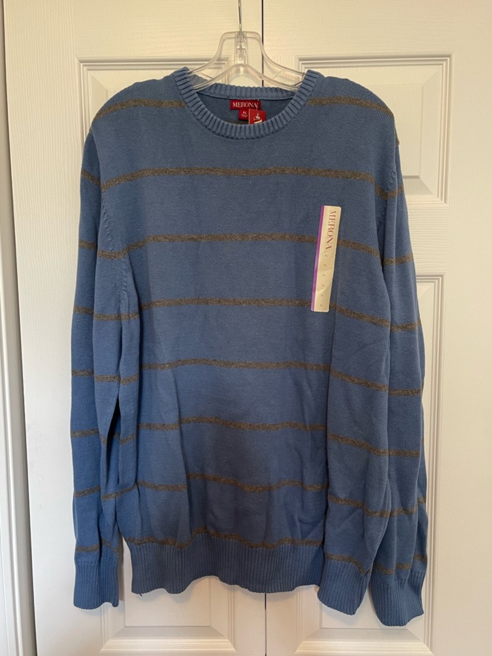 NWT Merona Men's Striped Crewneck Sweater - Blue/Grey - Size XL